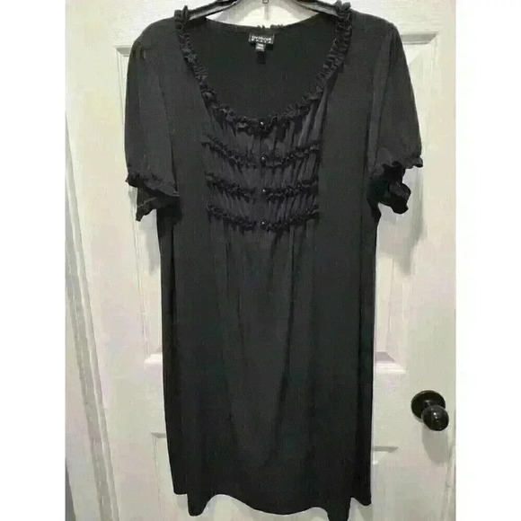 EnFocus Dress Womens Size 18W Ruffle Short Sleeve Polyester Blend Black Pullover - Picture 3 of 10